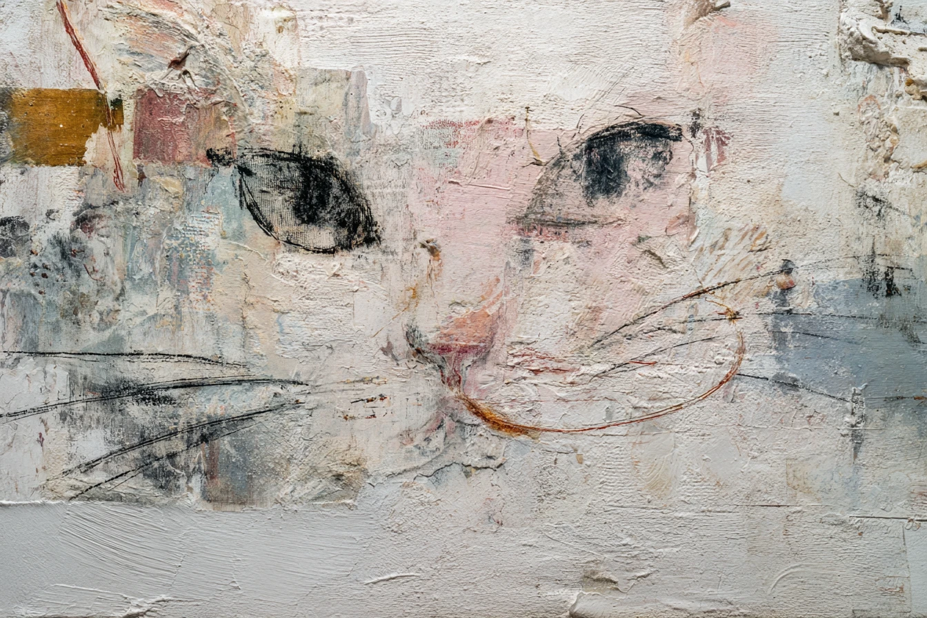 Abstract feline form in textured neutral expressionist painting