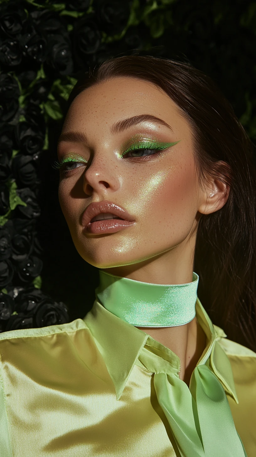 Primo piano di donna con look beauty fashion verde