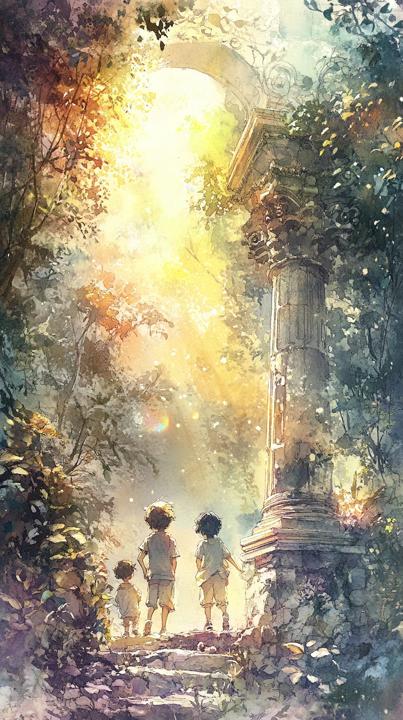 Children Discover A Hidden Enchanted Garden Behind A Statue