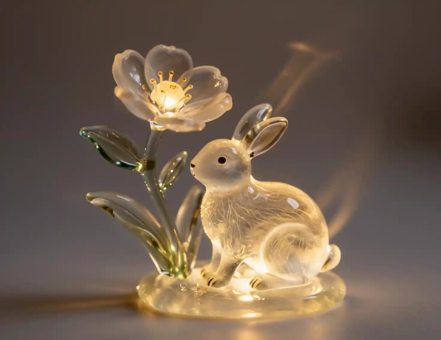 Delicate Glass Rabbit Sculpture In Winter Miniature Scene