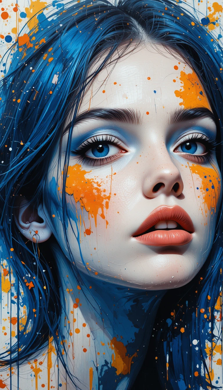 Abstract acrylic portrait of a woman with bold expressive eyes