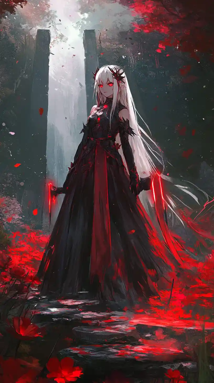 Anime girl before a glowing triangular jungle monument