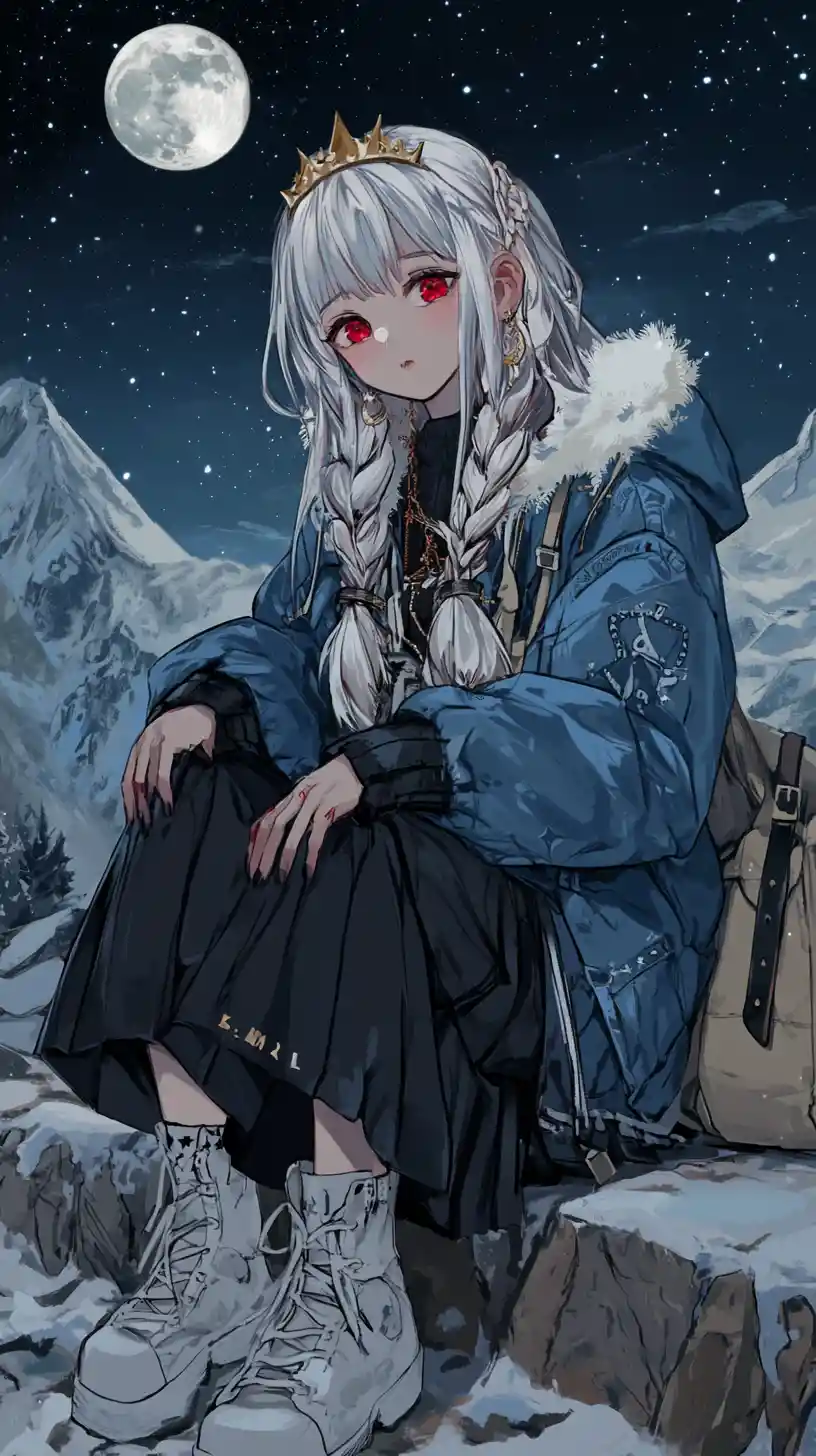 Anime girl with long white hair in battle stance