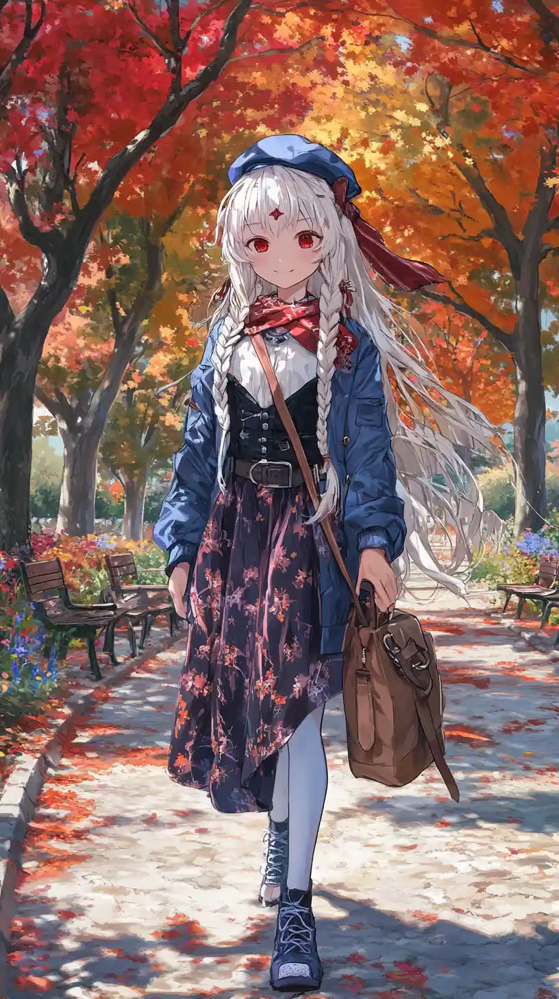 Melancholic girl walking along a sandy park path