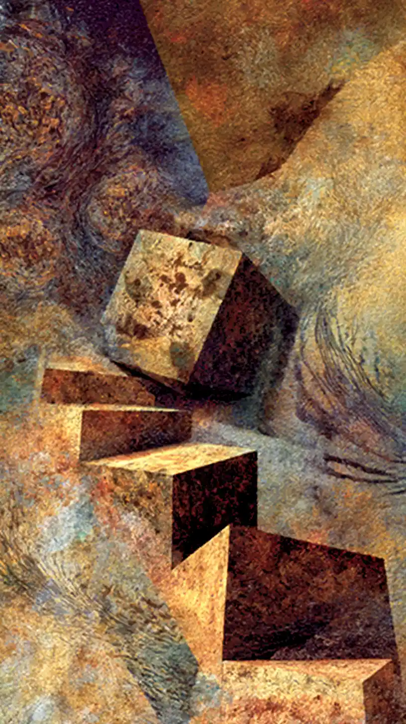 Square packages stacked like a minimalist brick staircase