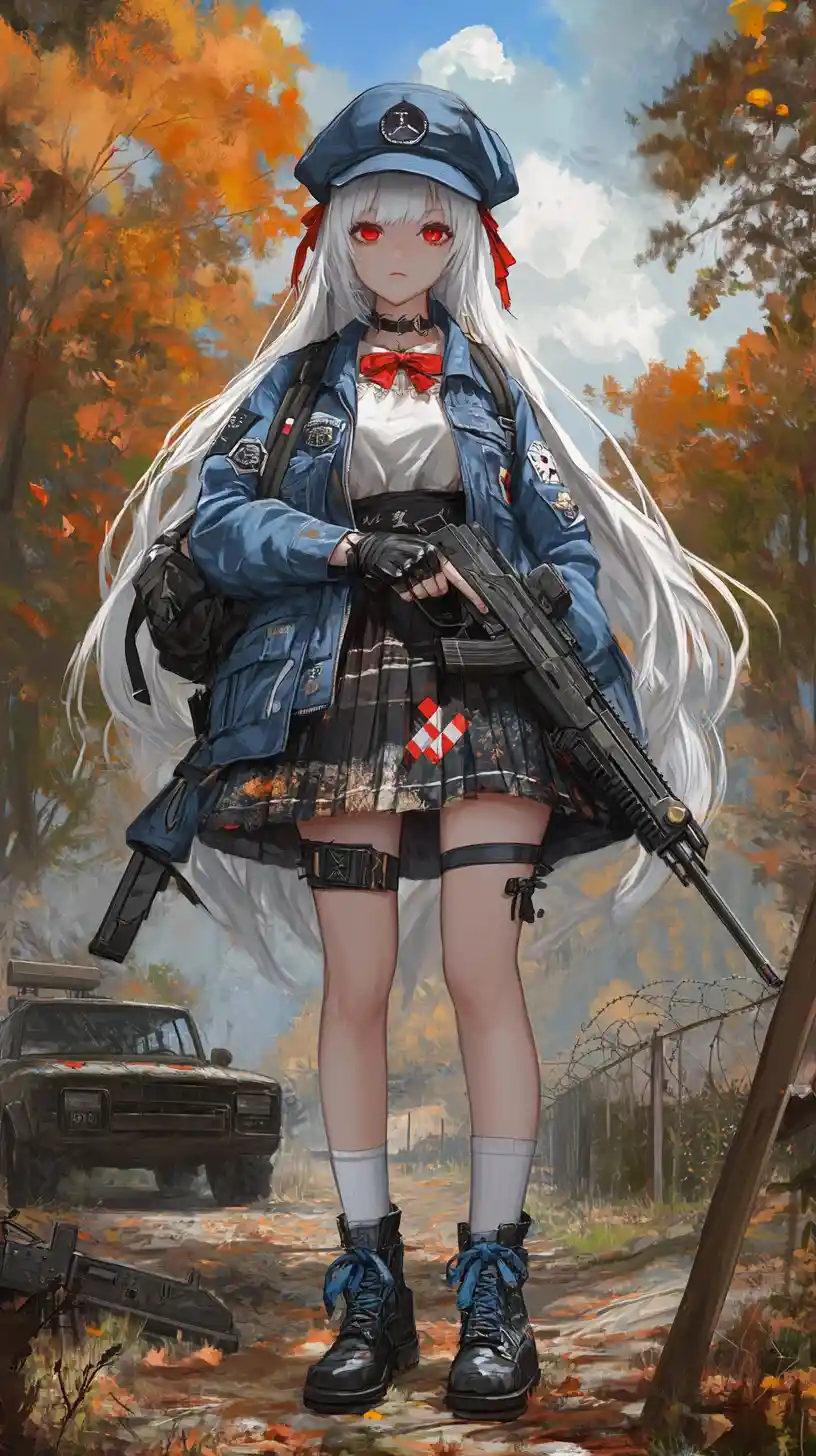 Ragazza anime con mappa della foresta in paesaggio autunnale