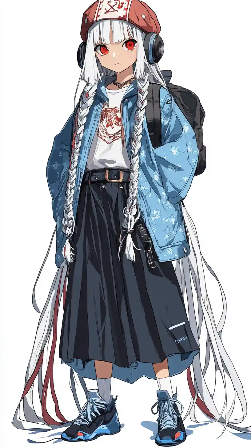 Anime girl with white hair in detailed layered outfit