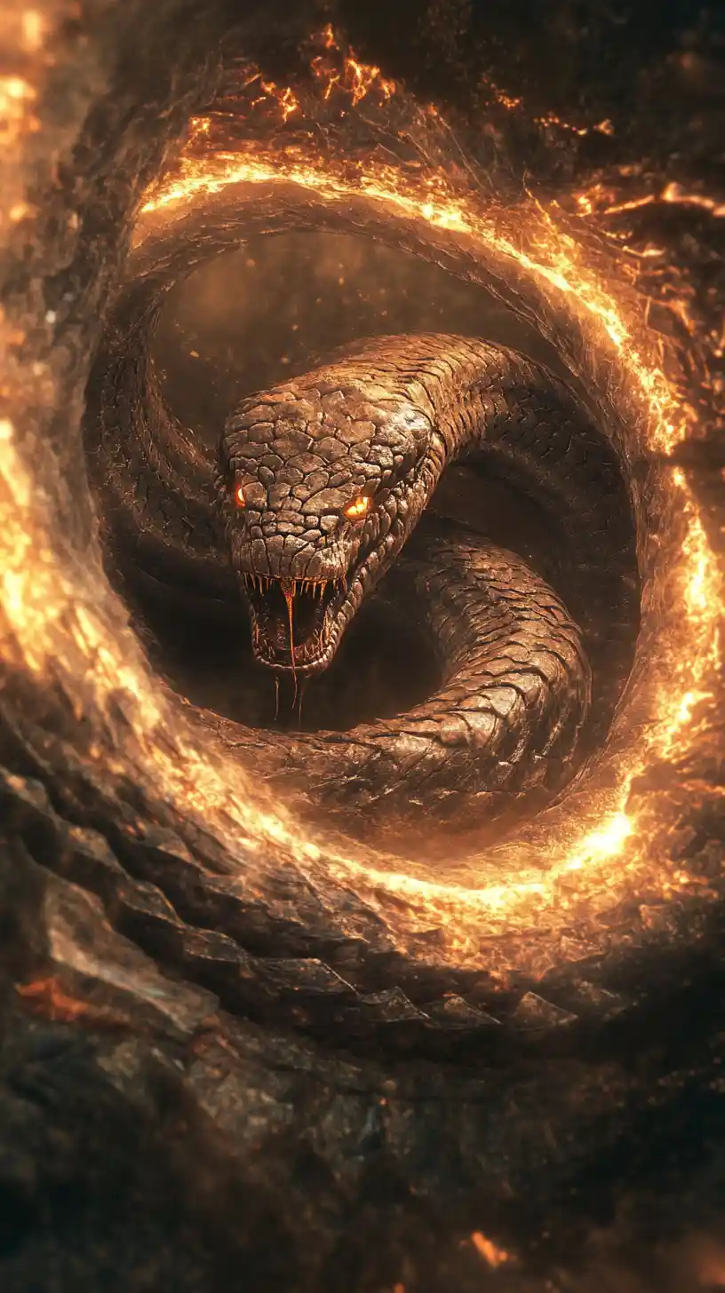Massive serpent coiling in a glowing spiral vortex