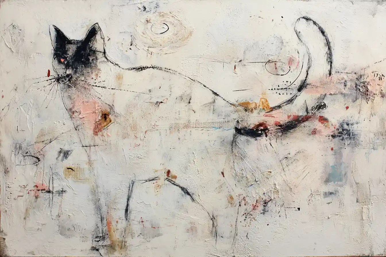 Abstract feline motif in textured expressionist painting