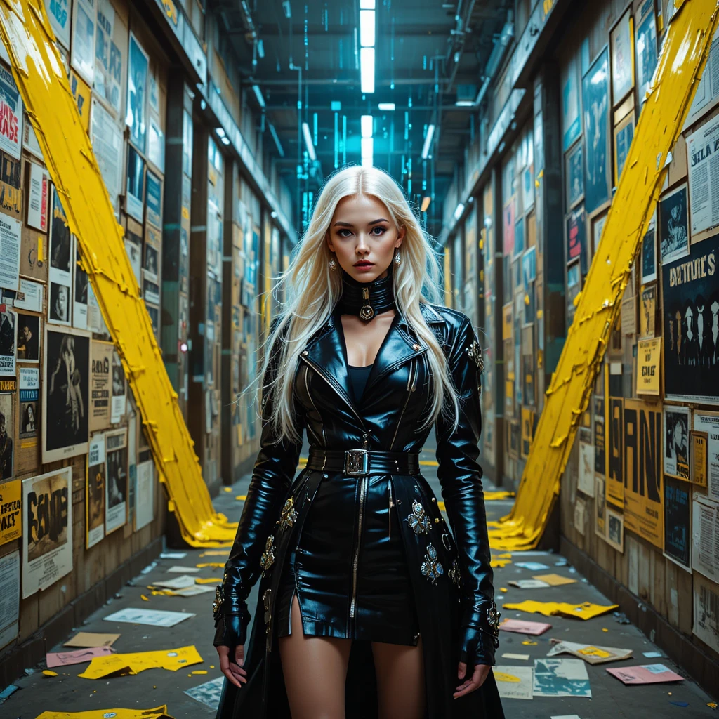 Musa della moda cyberpunk in galleria di collage al neon