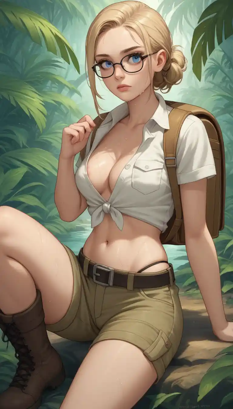 Young anthropologist cooling off beside a jungle stream