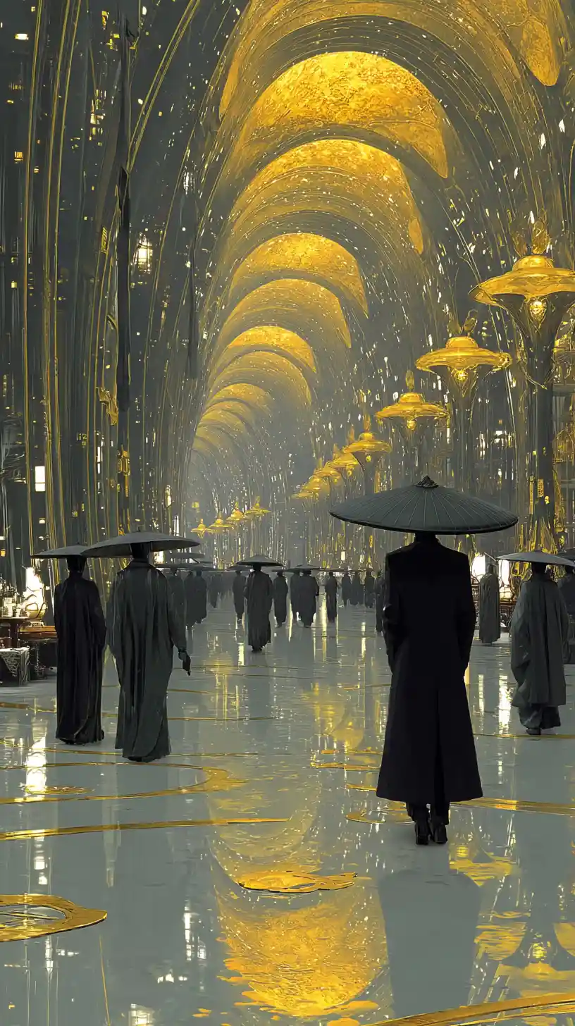 Cyberpunk guards in an ornate surreal fantasy palace