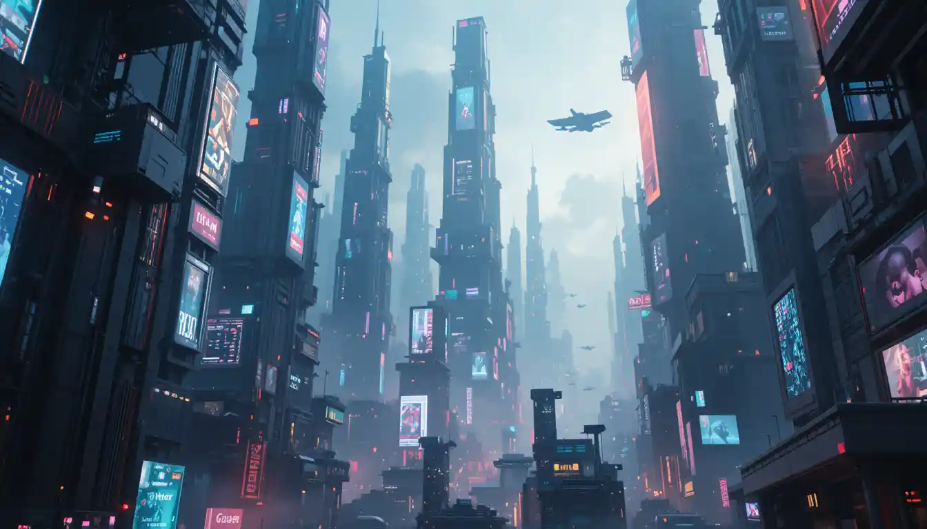 Futuristic Neon Megacity With Towering Skyscrapers Above Clouds