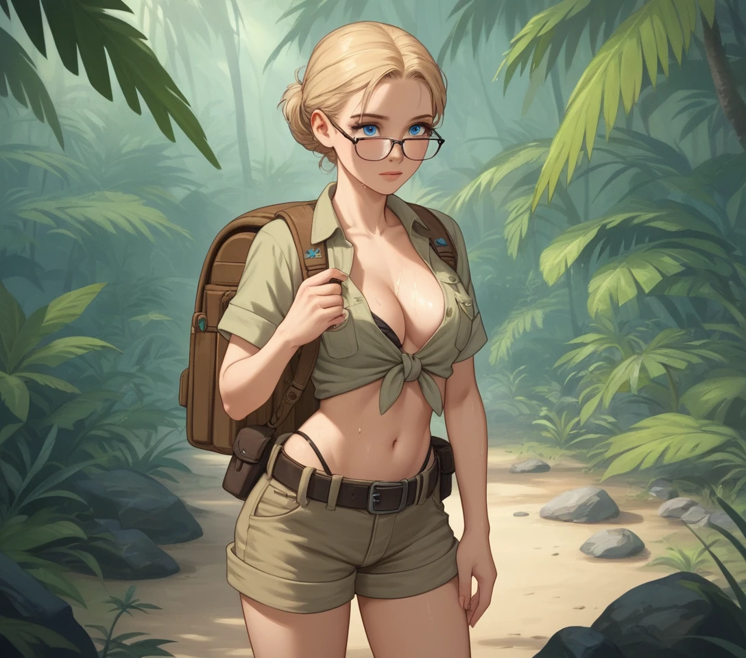 Young anthropologist cooling off beside a jungle stream