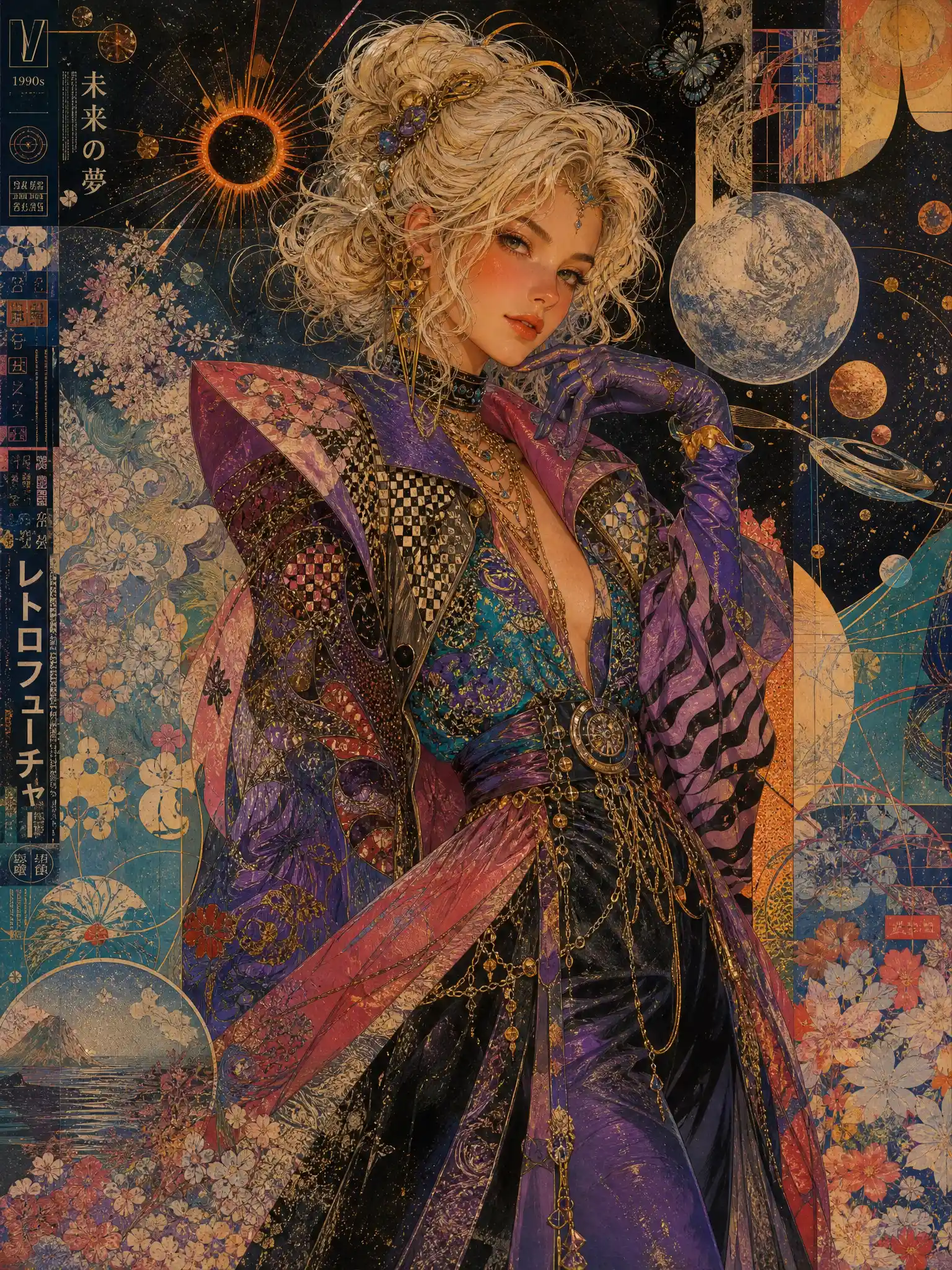 Woman in eclectic vintage and futuristic fashion portrait