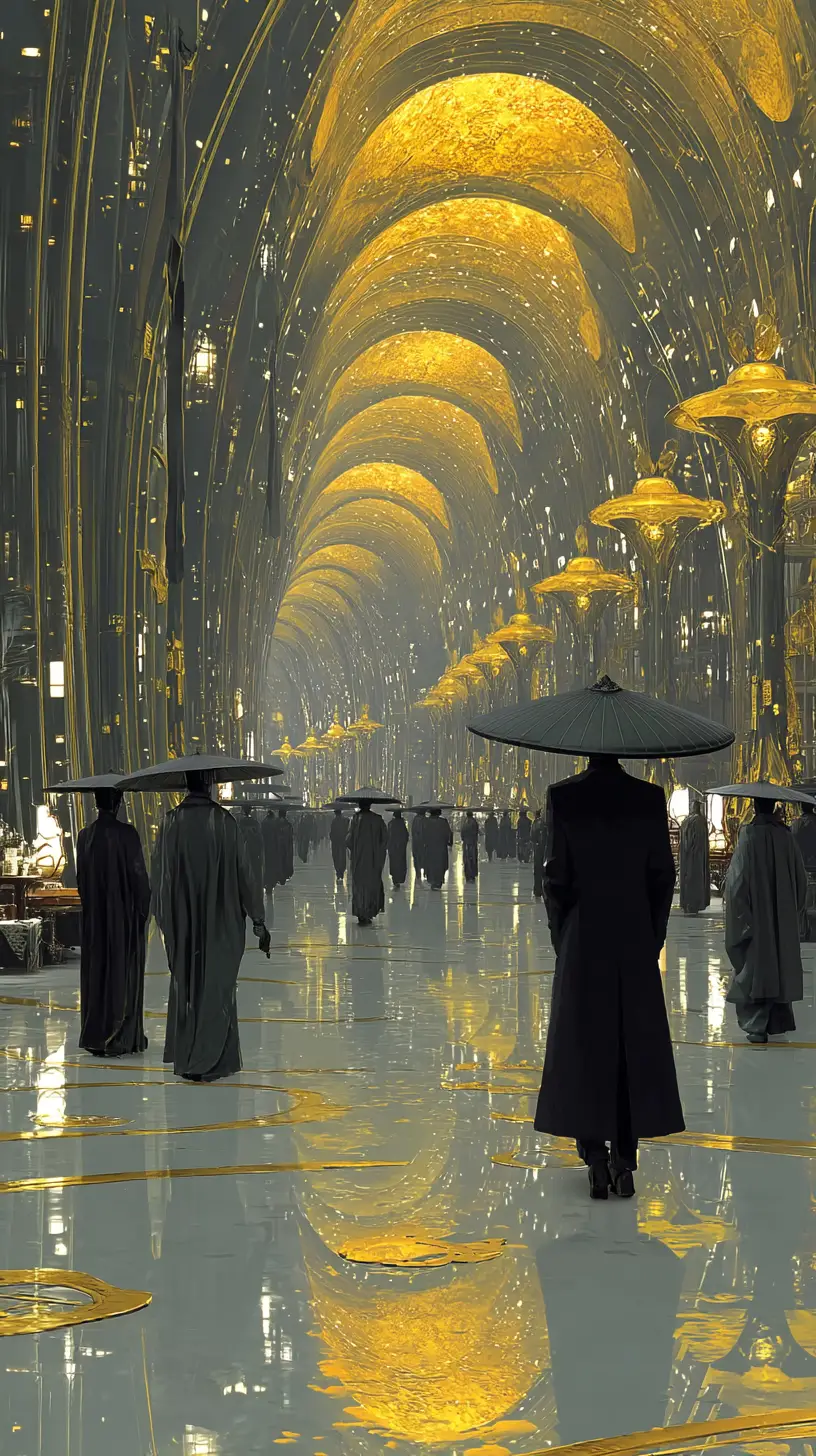Cyberpunk guards in an ornate surreal fantasy palace