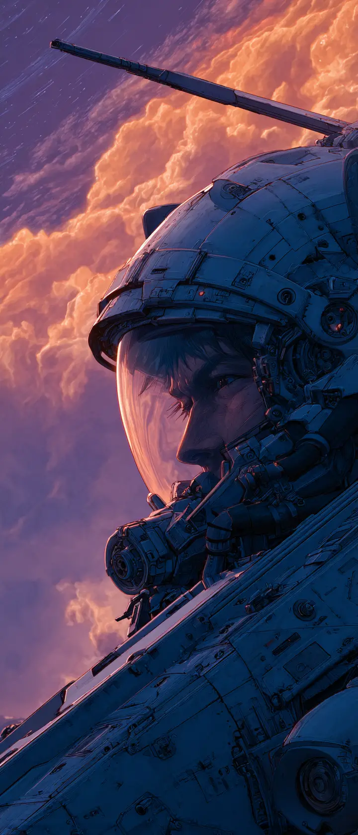 Mech spaziale solitario che guida un enorme gigante gassoso vagante