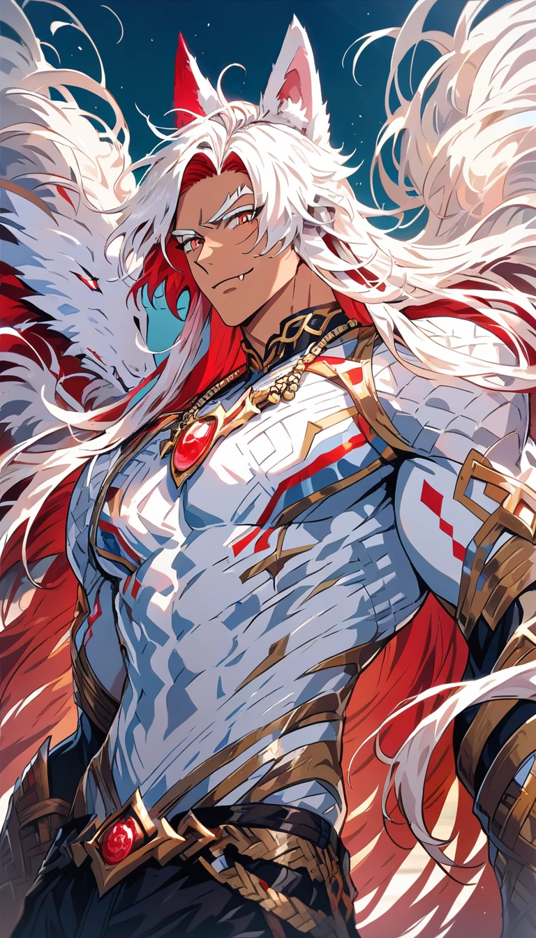 Confident heterochromia man with long split color hair