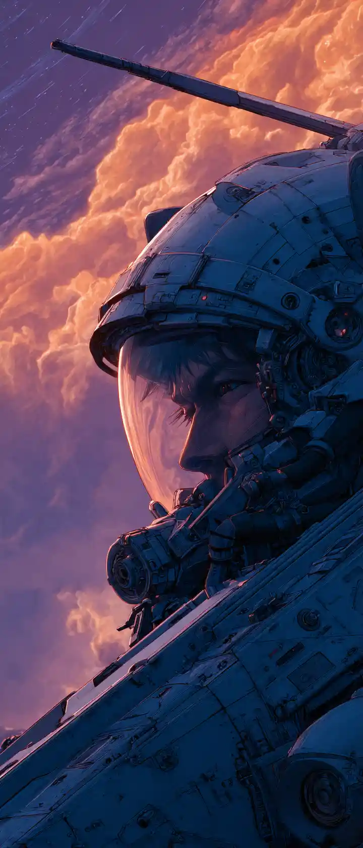 Mech spaziale solitario che guida un enorme gigante gassoso vagante