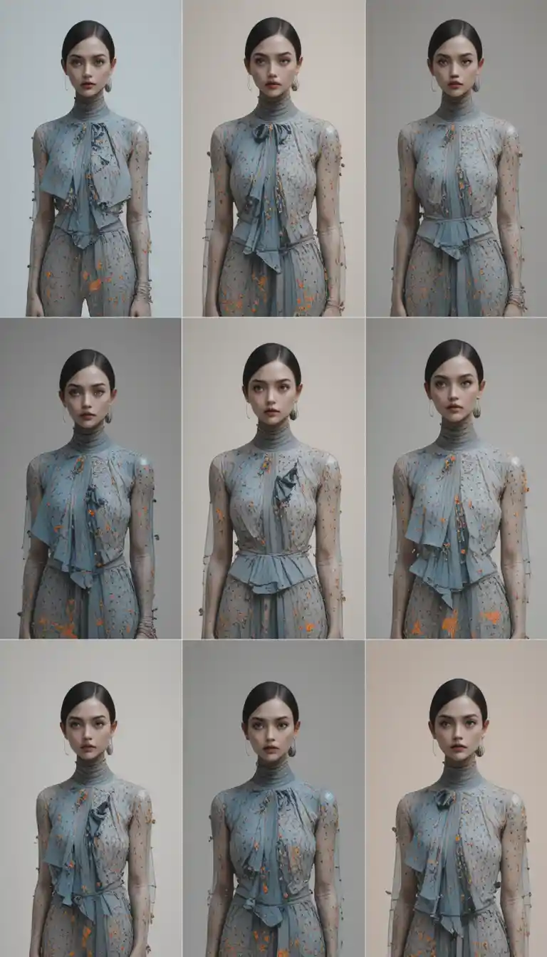 Surreal fashion woman in a conceptual grid mood board