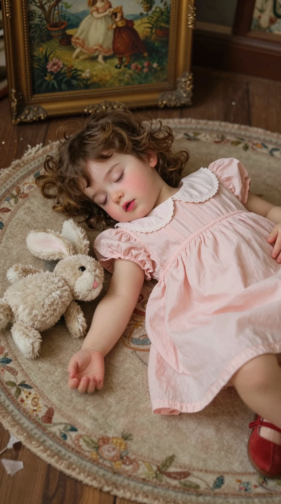 Sleeping girl resting on a hand in a cozy room