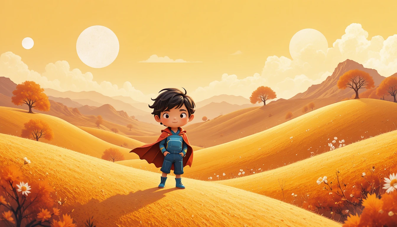 Playful 3d girl hero in bright fantasy countryside
