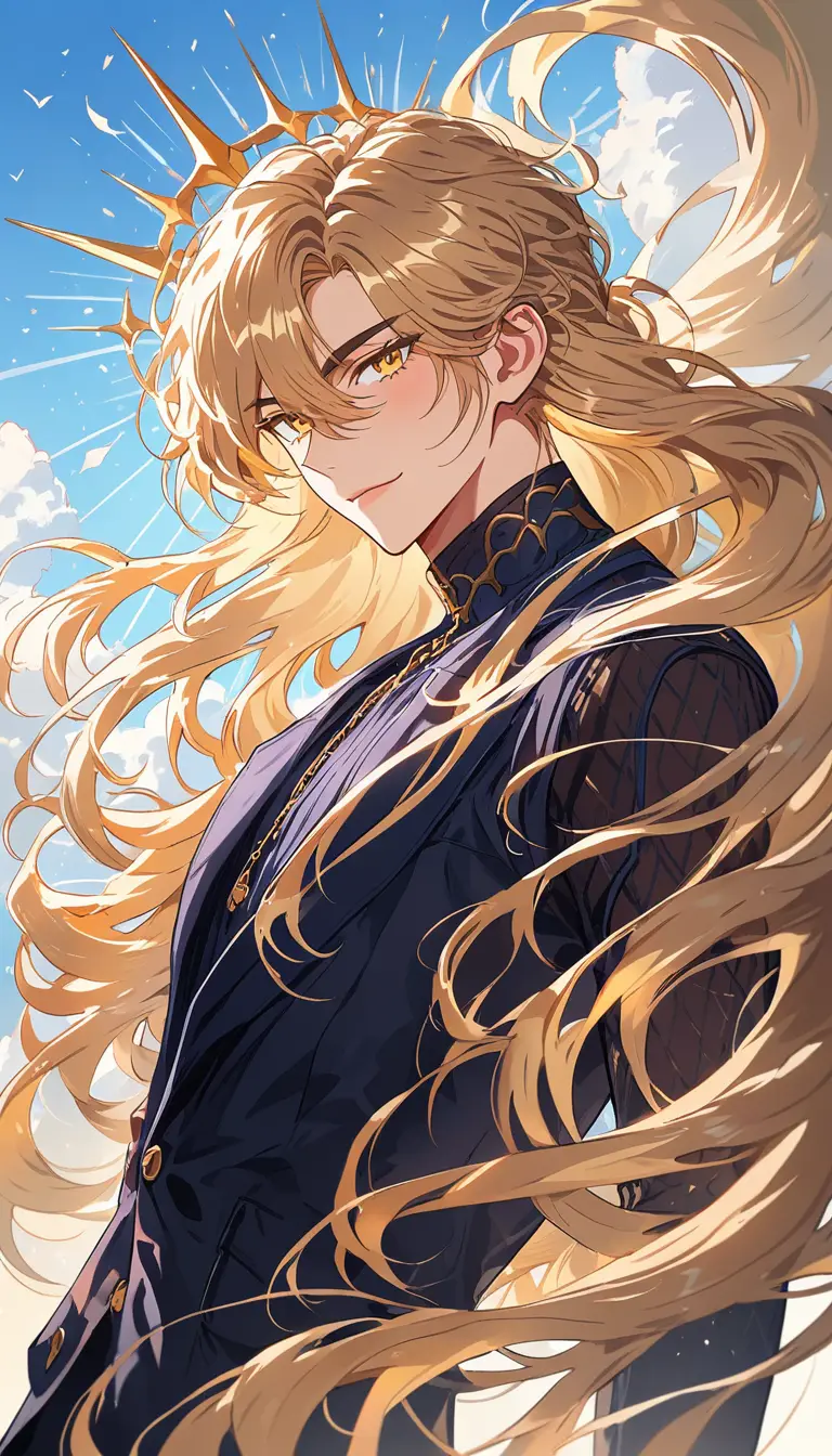 Tall golden haired man standing outdoors at sunrise