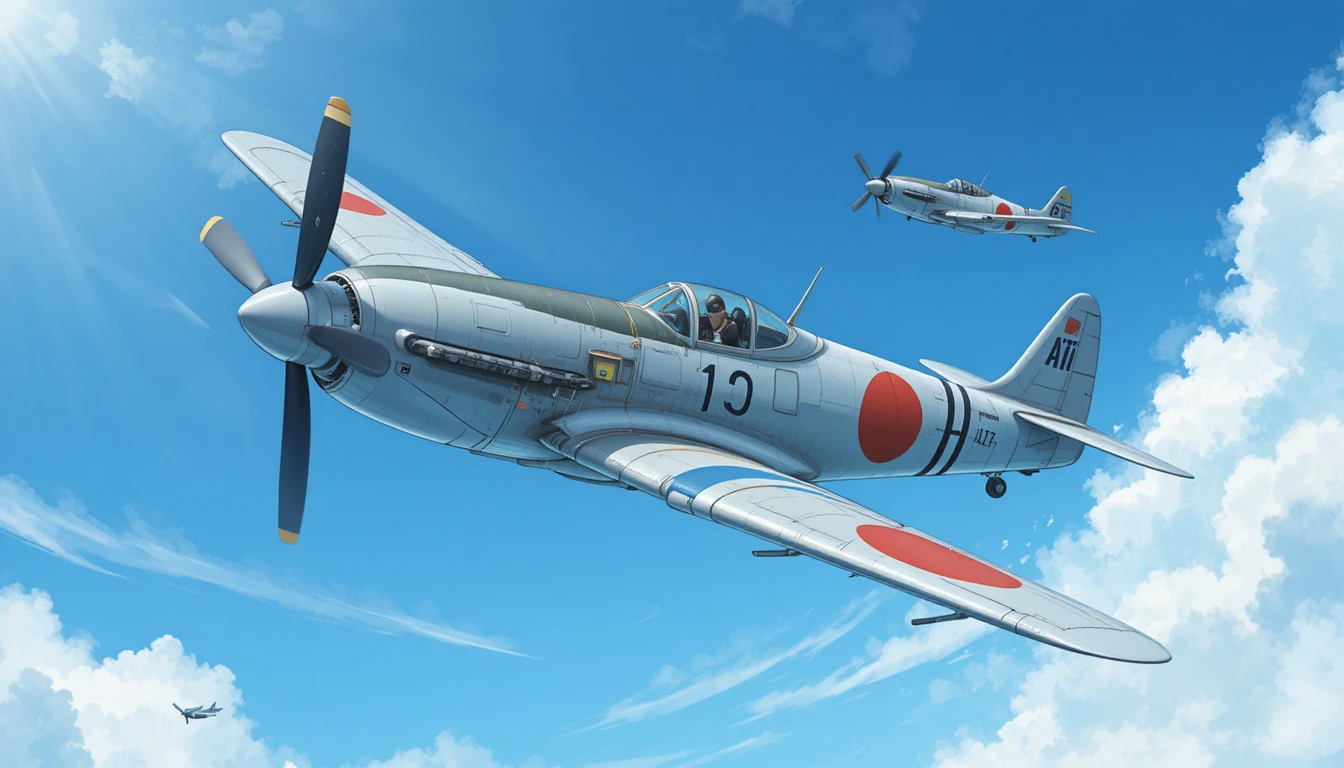 Three Japanese fighter planes flying in bright blue sky