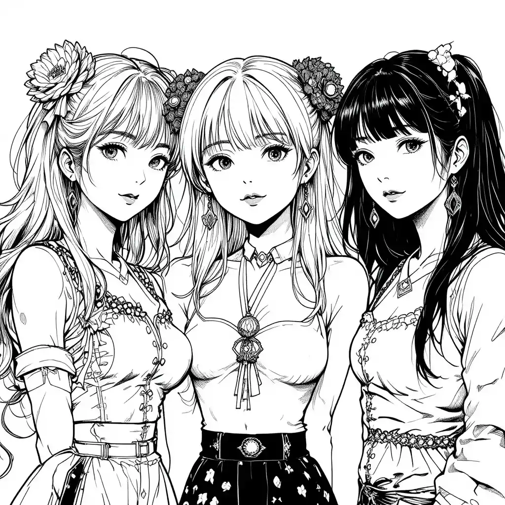 Monochrome manga style portrait of a Japanese idol