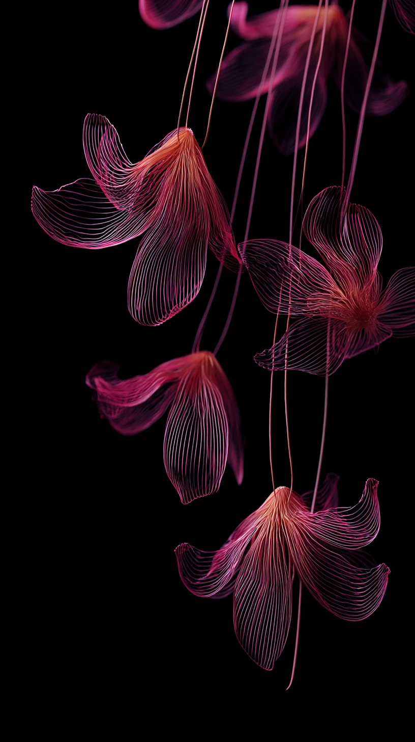 Floating pink glowing lines in a dark minimal abstract space