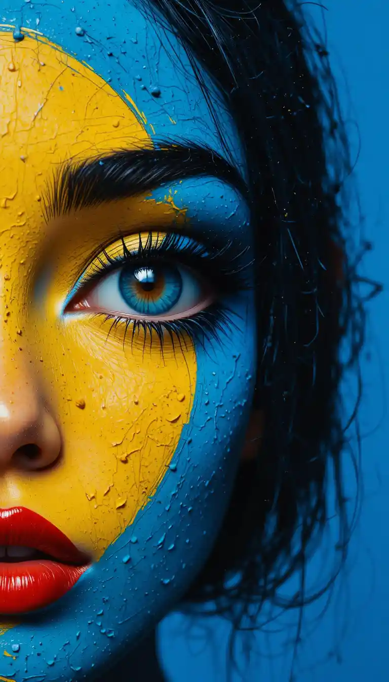 Close up abstract portrait of a woman eye in bold colors