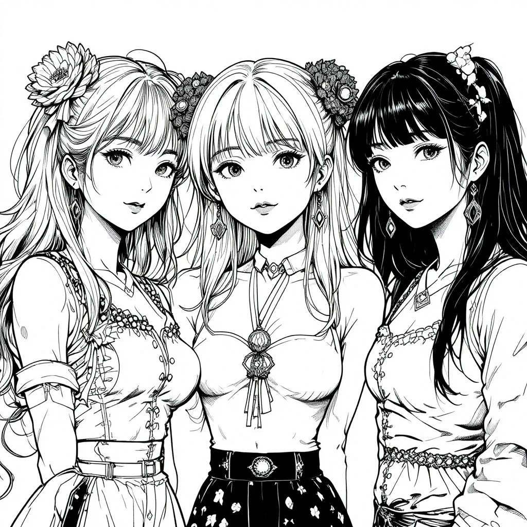 Retrato en estilo manga monocromático de una idol japonesa