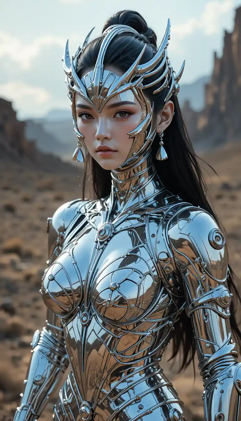 Chrome Armored Female Warrior With Liquid Metal Skin