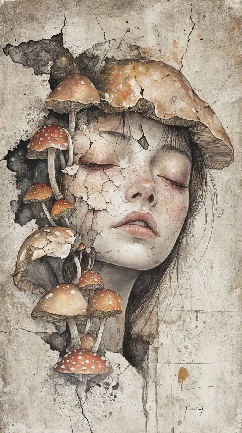 Melancholic girl portrait in fragmented mixed media collage