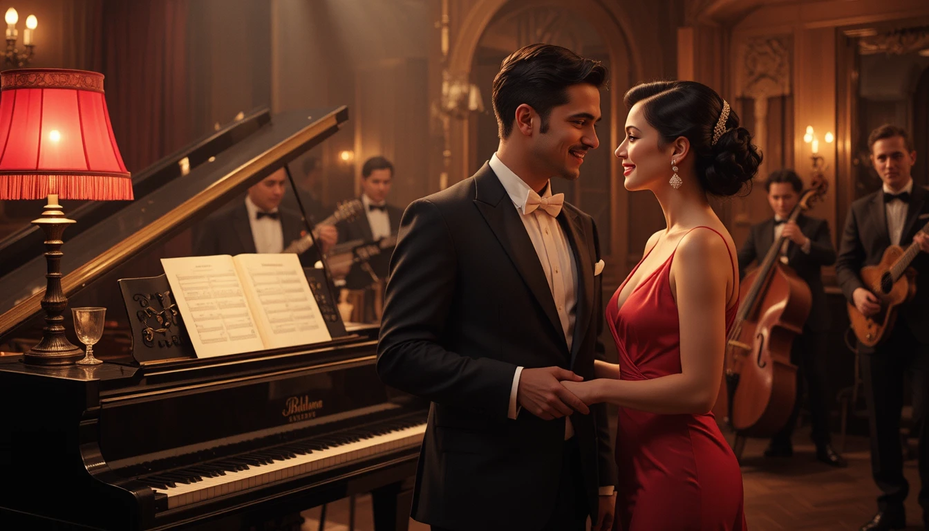 Elegant couple sharing a romantic moment at jazz club