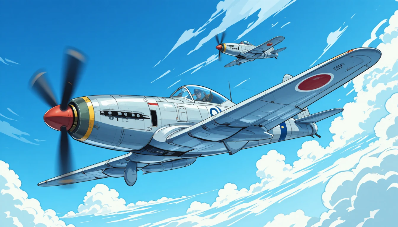 Three Japanese fighter planes flying in bright blue sky