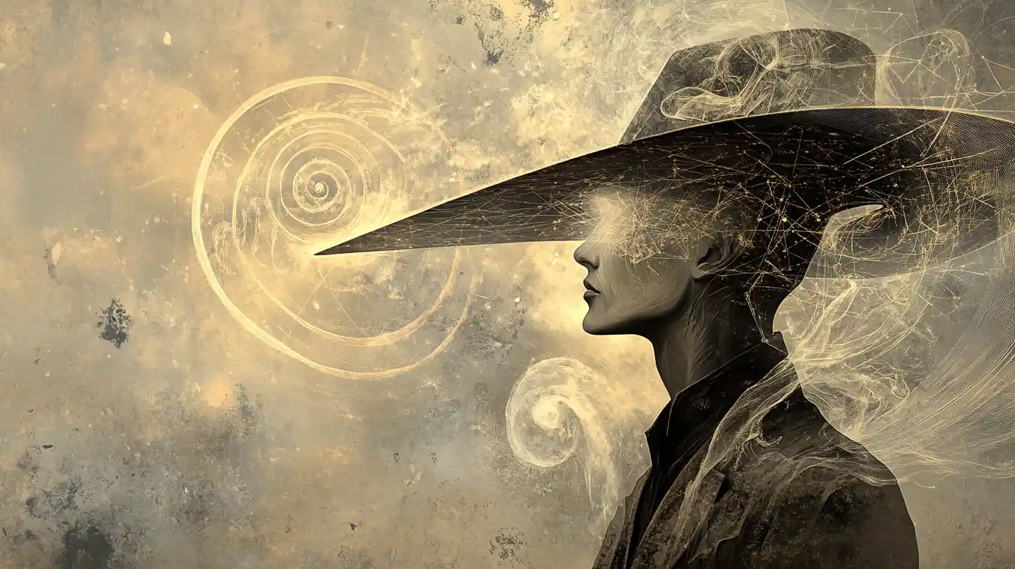 Surreal oracle profile with geometric planes and halo