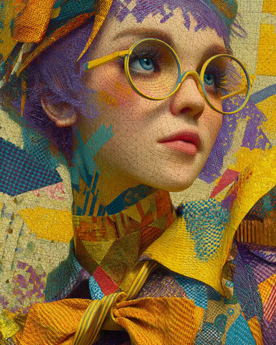 Quirky young woman in vibrant surreal fashion portrait