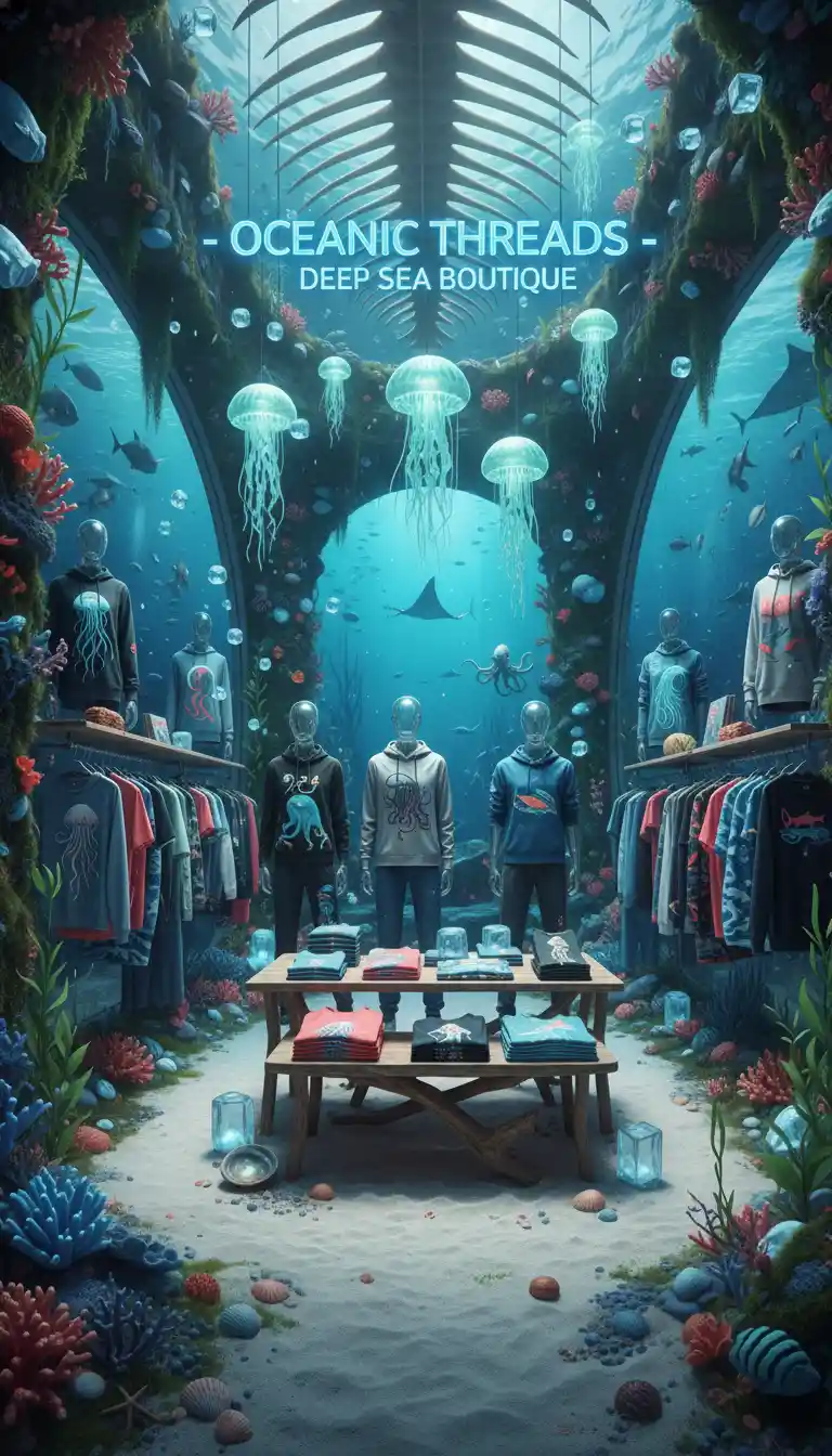 Underwater clothing store with deep sea creature themed designs