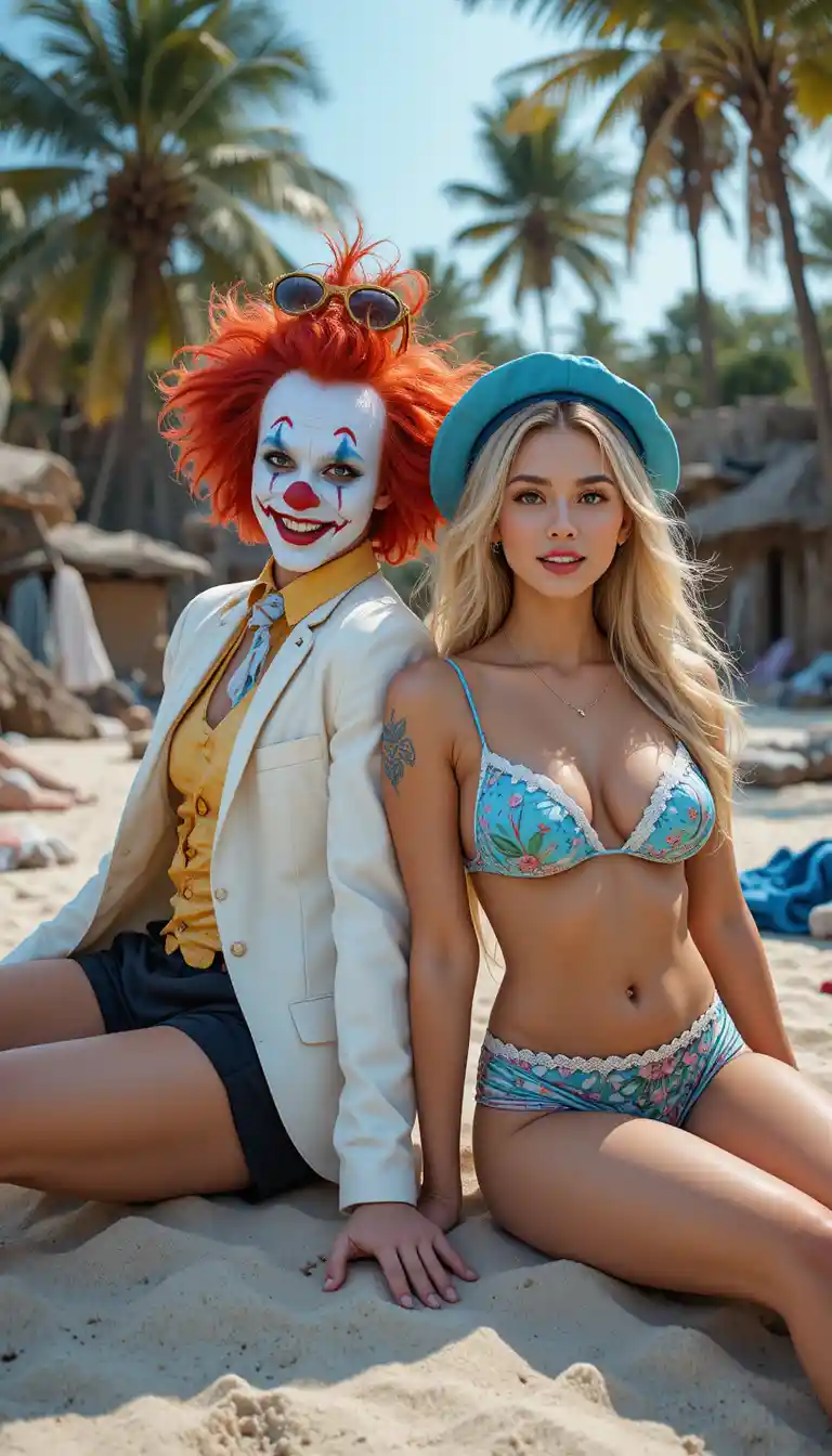 Exuberant clown close up on a sunny tropical beach
