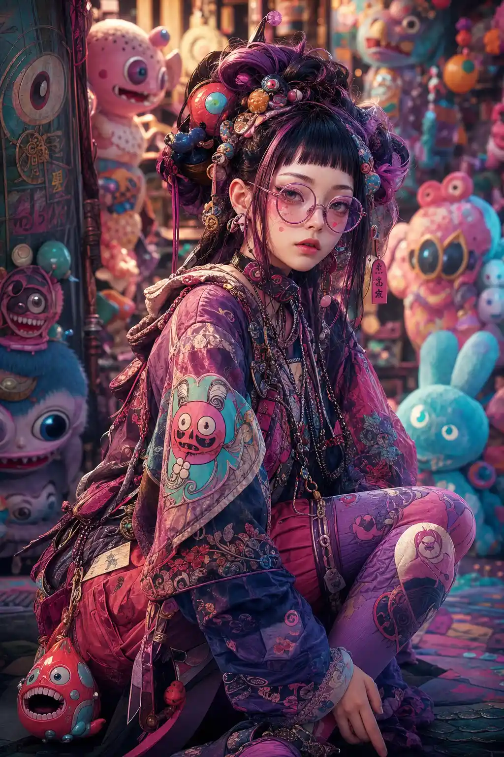 Quirky young woman in vibrant avant garde fashion