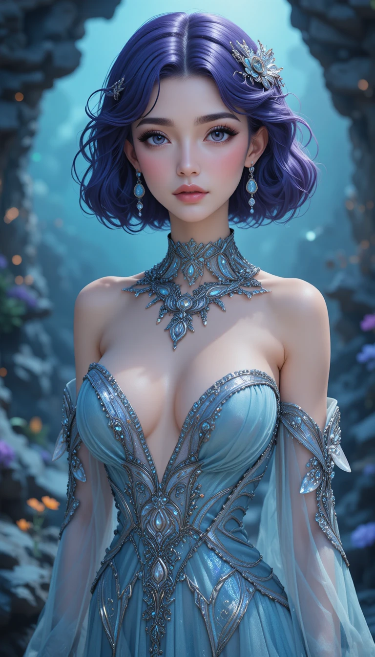 Elegante Anime-Meerjungfrau-Nymphe in fließender Meereskleidung