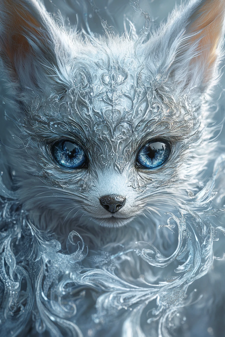 Enchanted Baby Fox Portrait With Reflective Iridescent Fur