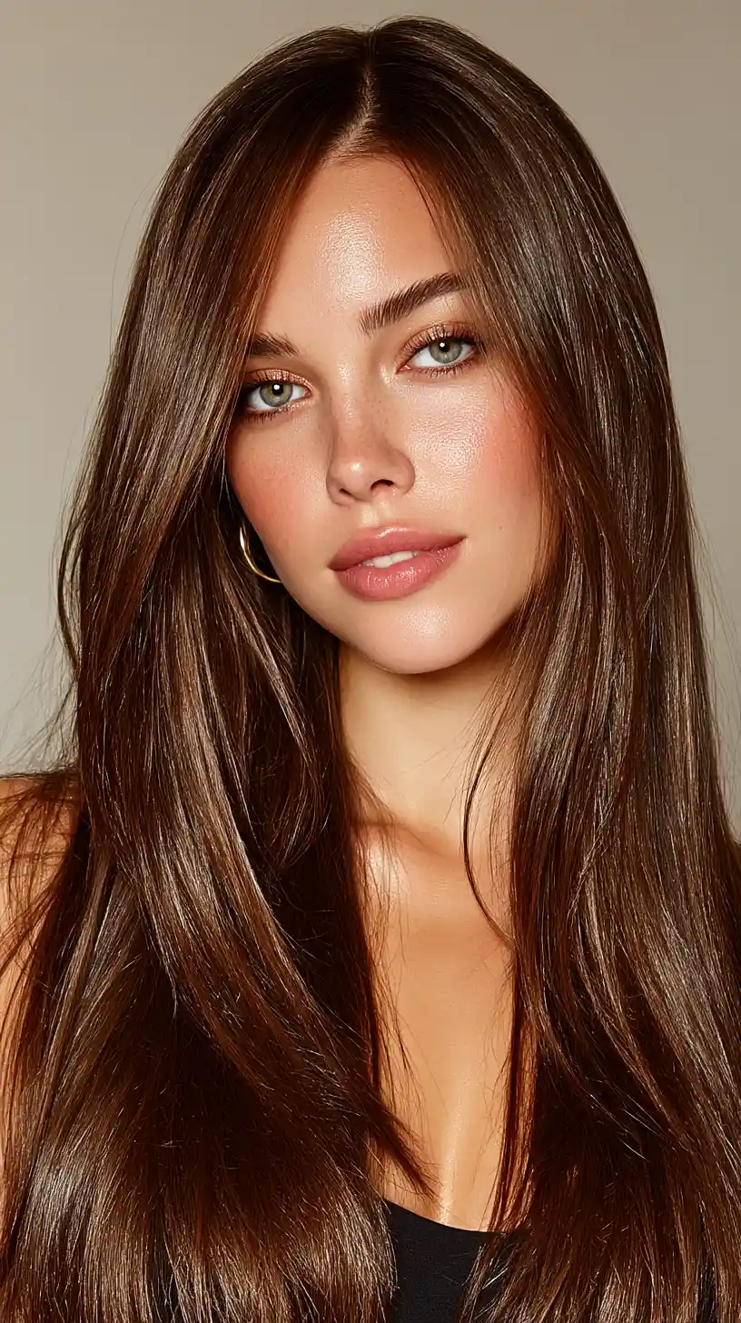 Glamorous portrait of a 30 year old woman with straight hair