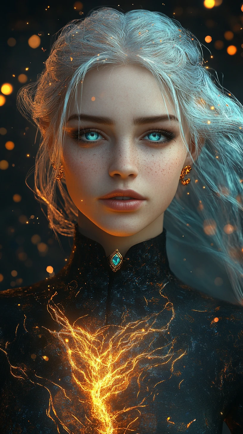 Silver haired fantasy woman with glowing chest energy