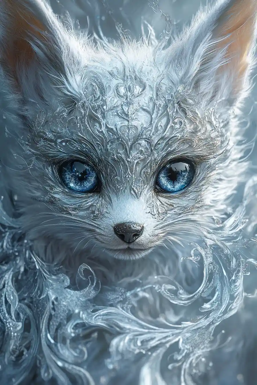 Enchanted Baby Fox Portrait With Reflective Iridescent Fur