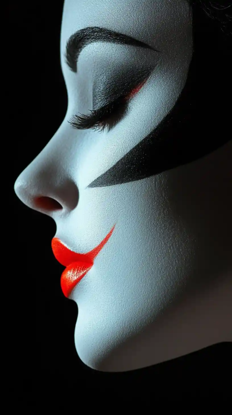 Melancholic cartoon woman in profile against dark evening glow
