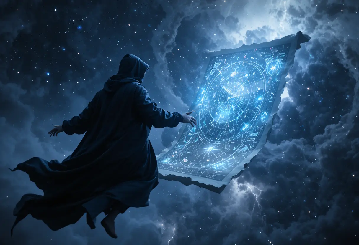 漂浮在宇宙虛空中的黑暗僧侶與奧術卷軸