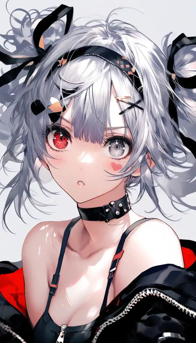 Anime girl with heterochromia in open jacket portrait