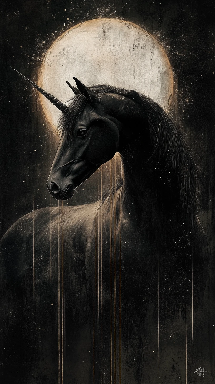 Unicorn Between Shadow And Light Under Celestial Glow